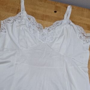 Vintage Elegant White Lace Trim Nightgown Slip Made In USA 70s XS to Small AS IS